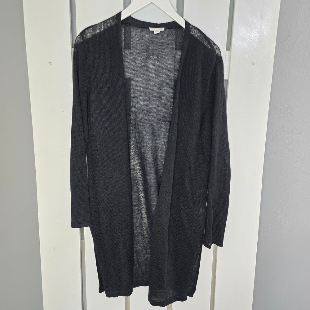 J.Jill Linen Blend Breathable Lightweight‎ Black Knee Cardigan M Minimalist